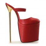 Red Platforms Slip On Straps  Gold Metal Sexy Stiletto Mens High Heels Shoes