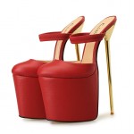 Red Platforms Slip On Straps  Gold Metal Sexy Stiletto Mens High Heels Shoes