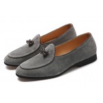 Grey Suede MIni Bow Mens Oxfords Flats Loafers Dappermen Dapper Dress Shoes