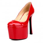 Red Patent Platforms Blunt Head Sexy Stiletto Mens High Heels Shoes