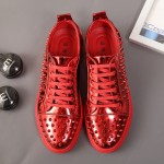 Red Metallic Patent Spikes Punk Rock Mens Lace Up Sneakers Shoes