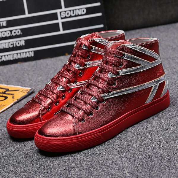 Red Metallic Patent Jack Union Punk Rock Mens Lace Up Sneakers Shoes
