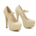 Cream Mary Jane Platforms Stiletto Super High Heels Shoes