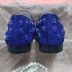 Blue Skulls Studs Spike Studs Punk Rock Womens Loafers Flats Dress Shoes