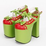 Green Red Bow Mary Jane Lolita Platforms Punk Rock Chunky Heels Boots Creepers Shoes