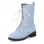 Blue Light Denim Jeans Lace Up High Top Womens Military Combat Boots Shoes