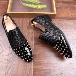Black Glitters Spikes Studs Punk Rock Mens Loafers Flats Dress Shoes
