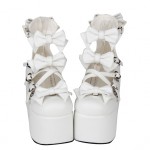 White Lolita Ankle Strap Platforms Punk Rock Chunky Heels Mary Jane Creepers Shoes