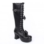 Black Lace Up Bow Lolita Platforms Punk Rock Chunky Heels Boots Creepers Shoes