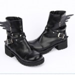 Black Metal Studs Lolita Angel Wings Punk Rock Ankle Boots Shoes
