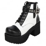 Black White Lolita Platforms Punk Rock Chunky Heels Boots Creepers Shoes