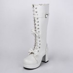 White Lace Up Bow Lolita Platforms Punk Rock Chunky Heels Boots Creepers Shoes