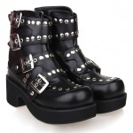 Black Metal Studs Lolita Platforms Punk Rock Chunky Heels Boots Creepers Shoes