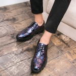 Purple Blue Glossy Patent Leather Thick Sole Lace Up Oxfords Flats Dress Shoes