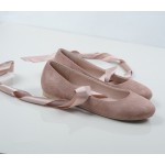 Pink Cross Satin Straps Suede Round Head Flats Mary Jane Ballets Ballerina Shoes