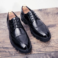 Black Glossy Patent Leather Thick Sole Lace Up Oxfords Flats Dress Shoes