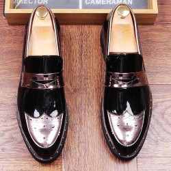 Black Patent Silver Spikes Studs Punk Rock Mens Loafers Flats Dress Shoes