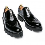 Black Glossy Patent Leather Thick Sole Skull Punk Rock Zipper Oxfords Flats Dress Shoes