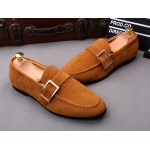 LAST PAIR - Brown Giant Buckle Suede Mens Loafers Flats Shoes EU 45 46