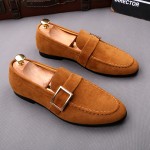LAST PAIR - Brown Giant Buckle Suede Mens Loafers Flats Shoes EU 45 46