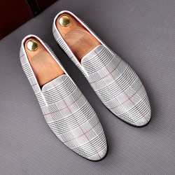 Last Pair - Grey Tartan Plaid Checkers Mens Loafers Flats Shoes Sz 42 Sz 43
