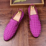 Purple Suede Spike Studs Punk Rock Mens Loafers Flats Dress Shoes