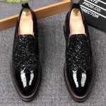 Black Patent Glittering Punk Rock Mens Loafers Flats Thick Sole Dress Shoes