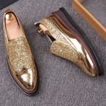 Gold Patent Glittering Punk Rock Mens Loafers Flats Thick Sole Dress Shoes