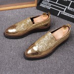 Gold Patent Glittering Punk Rock Mens Loafers Flats Thick Sole Dress Shoes
