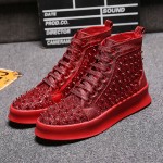 Red Glitter Bling Bling Spikes Lace Up High Top Mens Sneakers Shoes