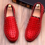 Red Metal Spikes Studs Punk Rock Loafers Sneakers Mens Shoes