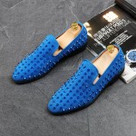 Blue Royal Suede Spike Studs Punk Rock Mens Loafers Flats Dress Shoes