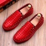 Red Metal Spikes Studs Punk Rock Loafers Sneakers Mens Shoes