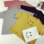 Yellow Pink Black White Grey Happy Smiley Face Short Sleeves T Shirt