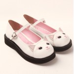 White Cat Face Mary Jane Lolita Thick Sole Platforms Creepers Flats Shoes