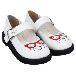 White Cat Face Sunglasses Mary Jane Lolita Thick Sole Platforms Creepers Flats Shoes