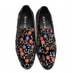 Black Colorful Vintage Flowers Mens Oxfords Loafers Dress Shoes Flats