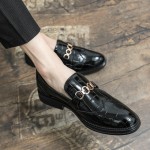 Black Croc Gold Metal Chain Baroque Vintage Mens Loafers Flats Shoes