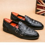Black Monk Strap Croc Prom Vintage Mens Loafers Flats Shoes