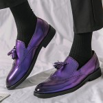 Purple Metallic Baroque Tassels Mens Dappermen Loafers Dress Prom Shoes