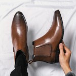 Brown Pointed Head Vintage Mens Chelsea Ankle Boots Shoes