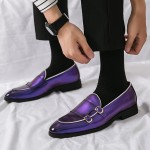 Purple Metallic Monk Strap Mens Dappermen Loafers Dress Prom Shoes
