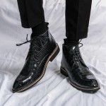 Black Croc Classy Pointed Head Mens Lace Up Ankle Boots Shoes