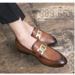 Brown Giant Metal Chain Baroque Vintage Mens Loafers Flats Shoes