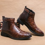 Brown Croc Pointed Head Mens Chelsea Ankle Strap Boots Shoes