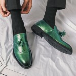 Green Metallic Baroque Tassels Mens Dappermen Loafers Dress Prom Shoes