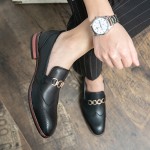 Black Wingtip Gold Metal Chain Baroque Vintage Mens Loafers Flats Shoes