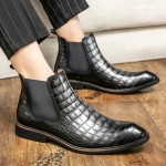 Black Vintage Croc Pointed Head Mens Chelsea Ankle Boots Shoes