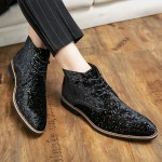 Black Glittering Party Prom Pointed Head Lace Up Mens Chelsea Ankle Boots Shoes