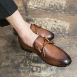 Brown Tassels Bow Baroque Vintage Mens Loafers Flats Shoes